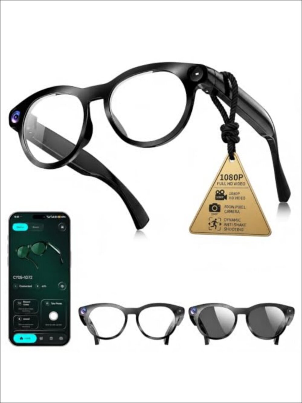 Smart Glasses 8MP 1080P HD Camera WiFi AI Voice Assistant Bluetooth